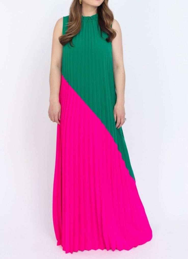 Sail to Sable Emma Pleated Maxi Dress - Forest/Watermelon