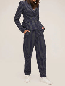 Marissa Webb Noel Double Breasted Navy Pinstripe Shirt Blazer