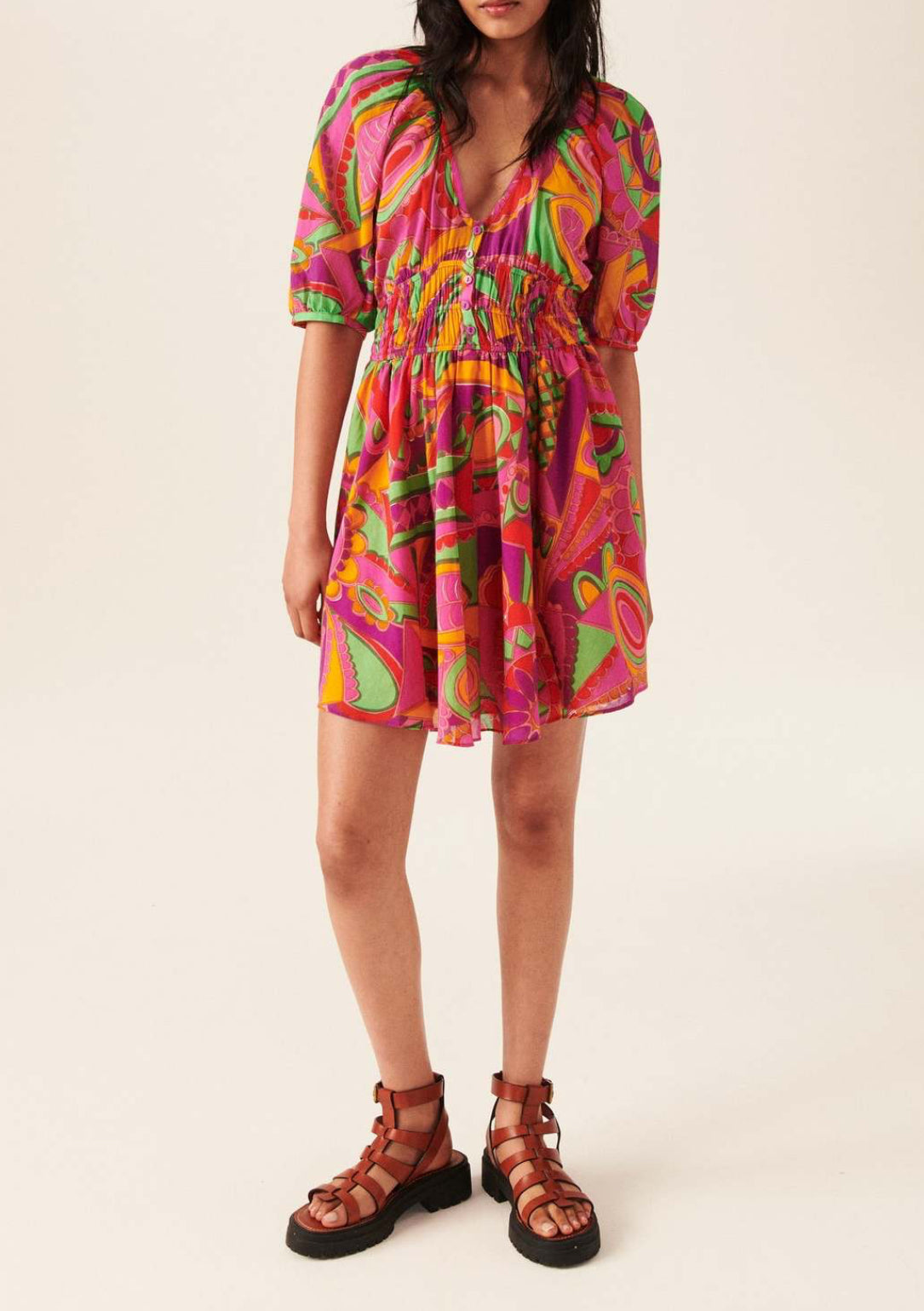 ba&sh Dova Puff Sleeve Mini Dress - Fuschia