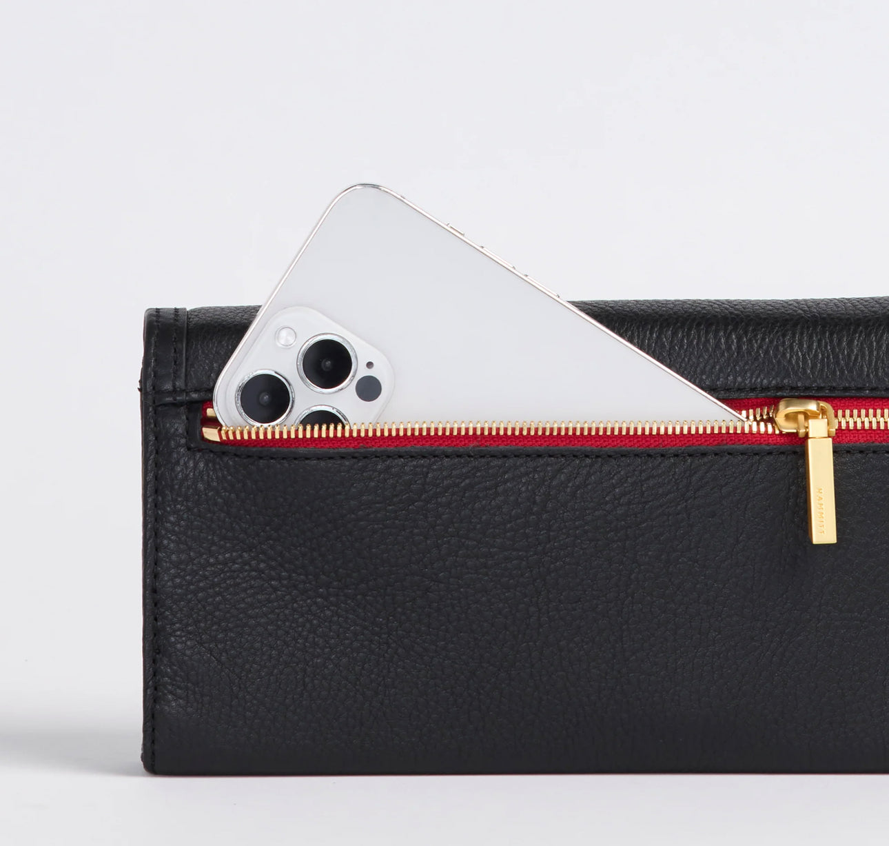 Hammitt AJ Crossbody Clutch - Black/Brushed Gold/Red Zip