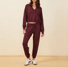 Monrow Supersoft Fleece V Hoody With Silky Piping - Merlot