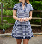 Sail To Sable Stripe Short Sleeve Fit & Flare Tunic Dress - Navy/White