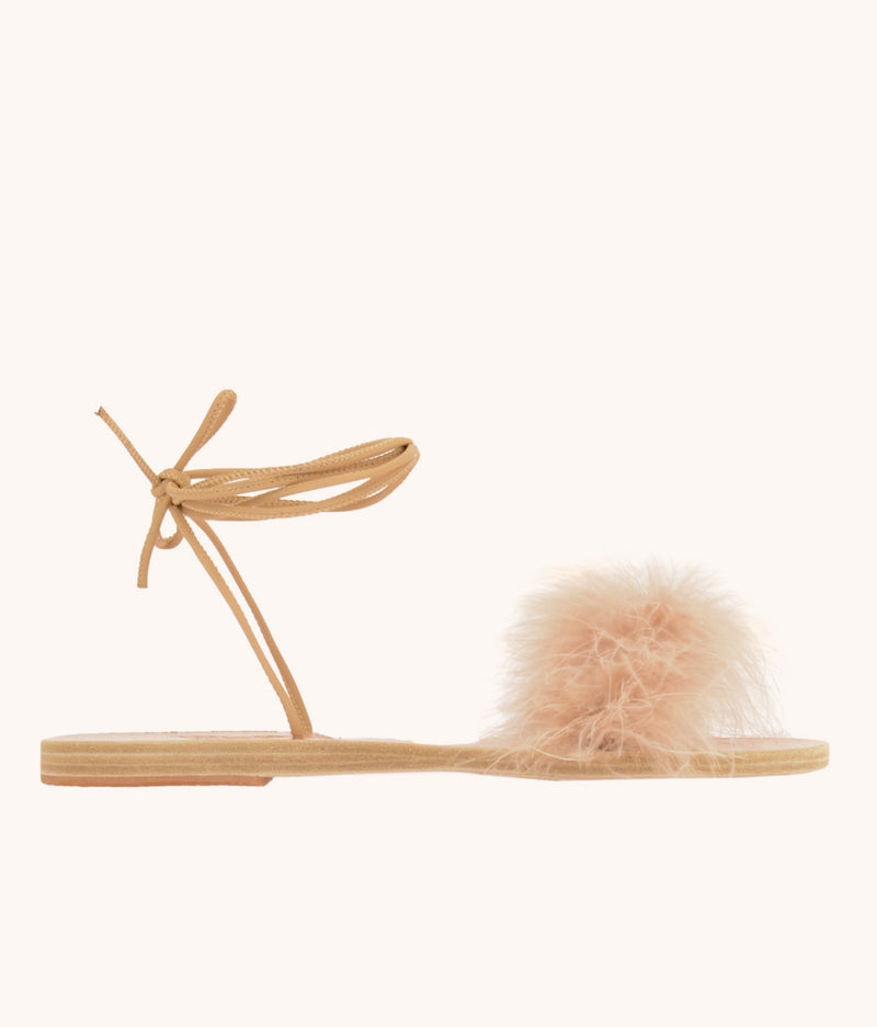 Ancient Greek Sandals Choros Marabu Feather Leather Sandal - Beige