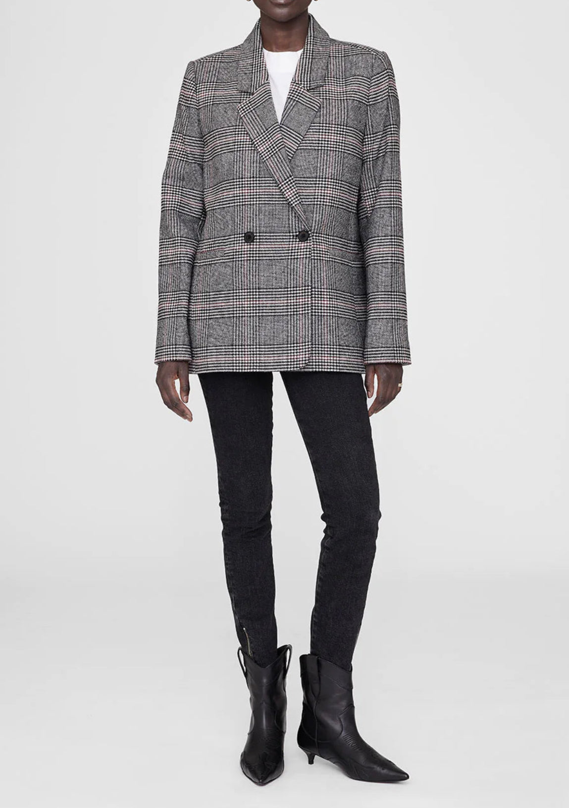 Anine Bing Madeleine Plaid Blazer - Grey/Red