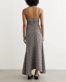 GANNI Check Mix Ruched Long Slip Dress - Frost Grey