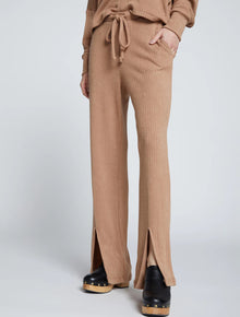 Stateside Rachel Chunky Rib Front Slit Tie Pant - Toffee