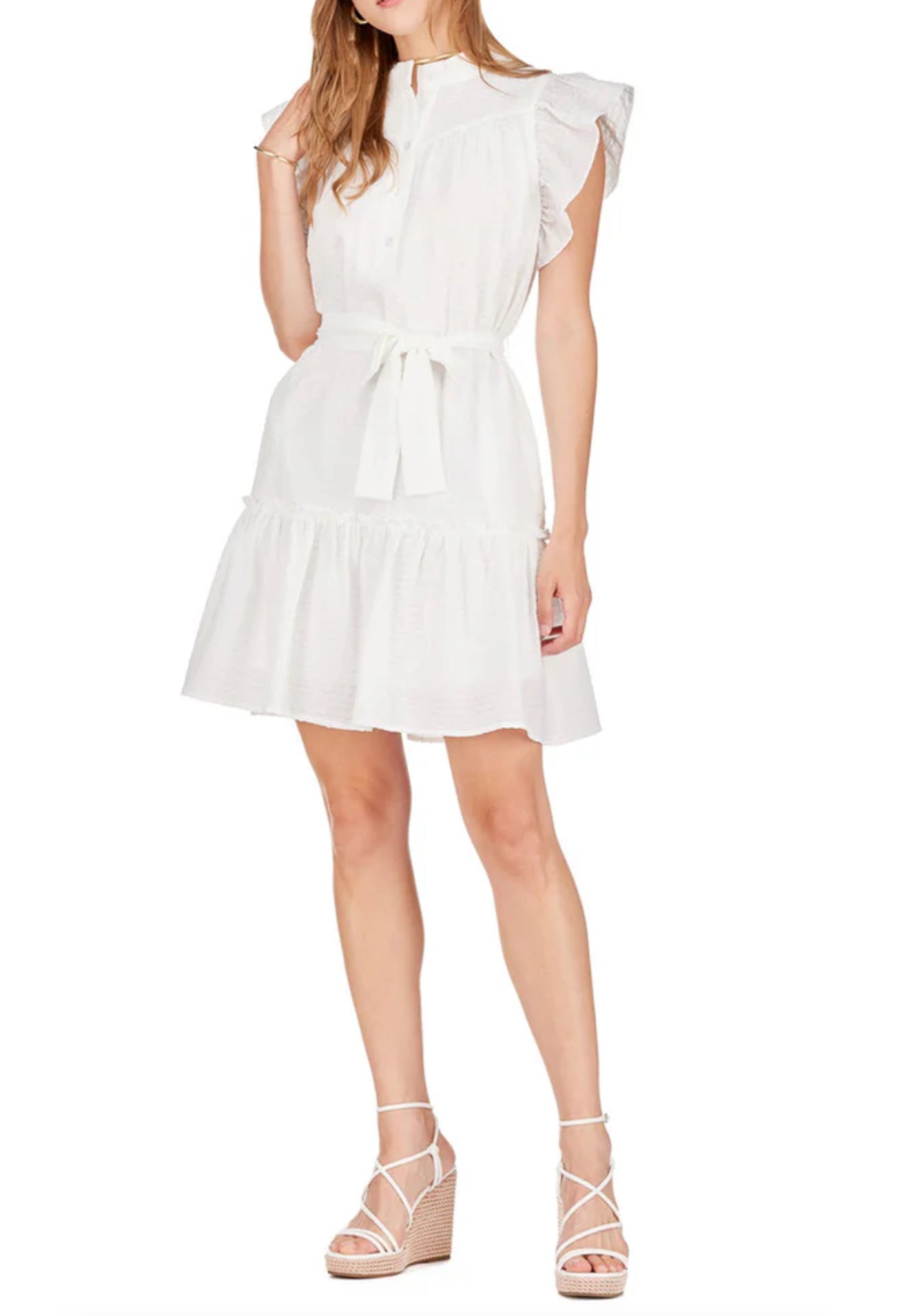 Joy Joy Placket Peplum Dress - White