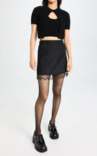 GANNI Jacquard Organza Bead Fringe Miniskirt - Black