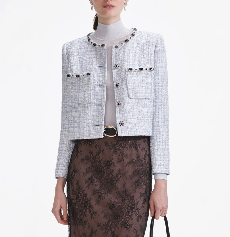 self-portrait Blue Boucle Jacket