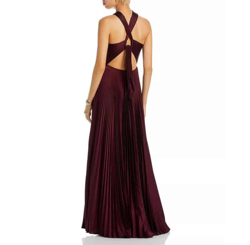 A.L.C. Athena Pleated Halter A-Line Maxi Dress - Bordeux