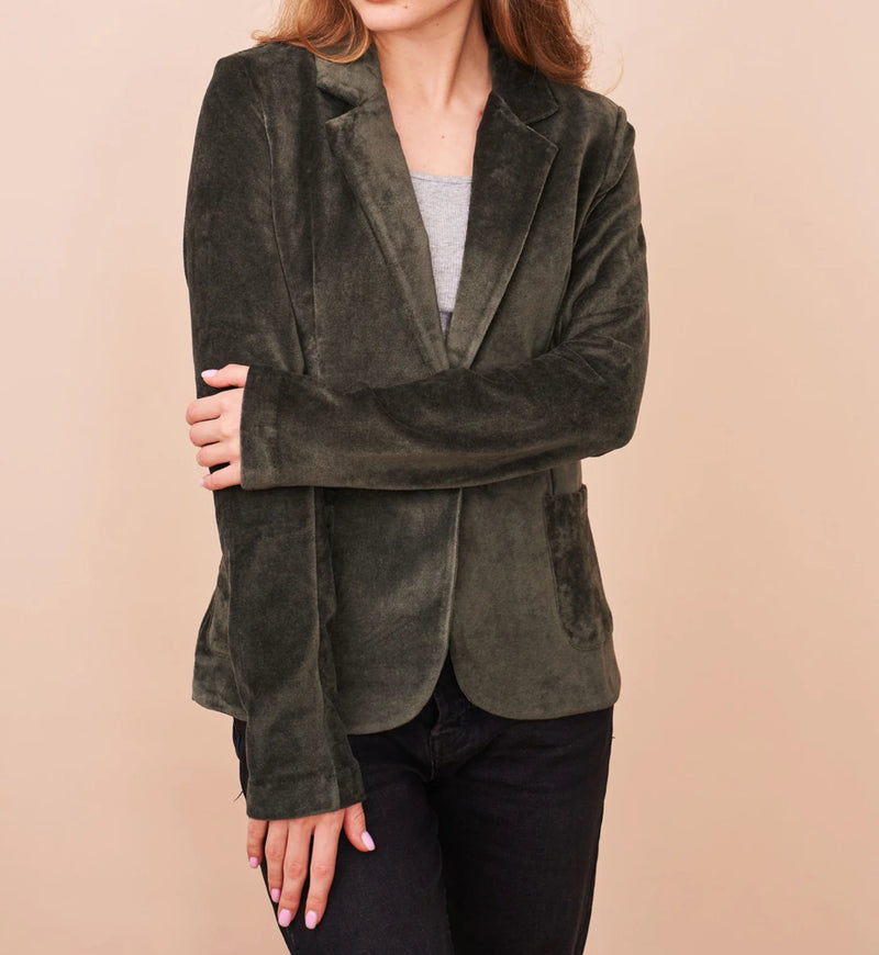 Majestic Filatures Velour One Button Blazer - Forest