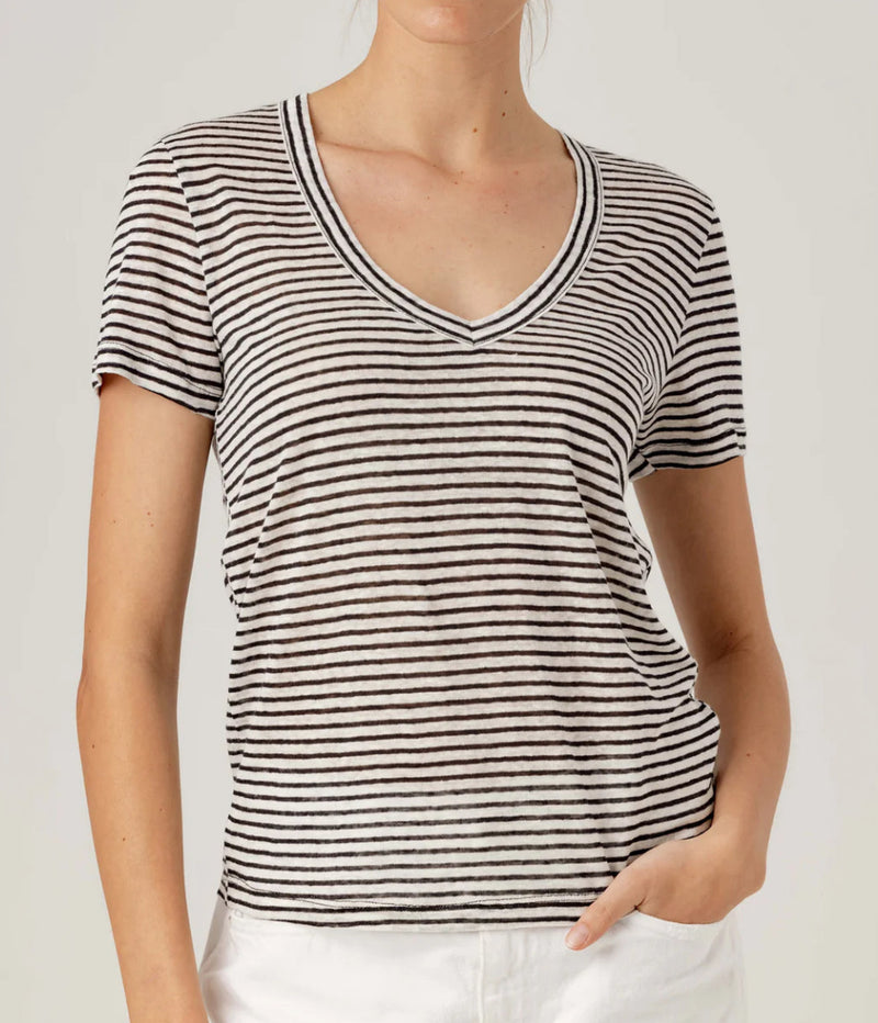 sundays Stripe Linen Jerri Tee - Mono Luxe Stripe