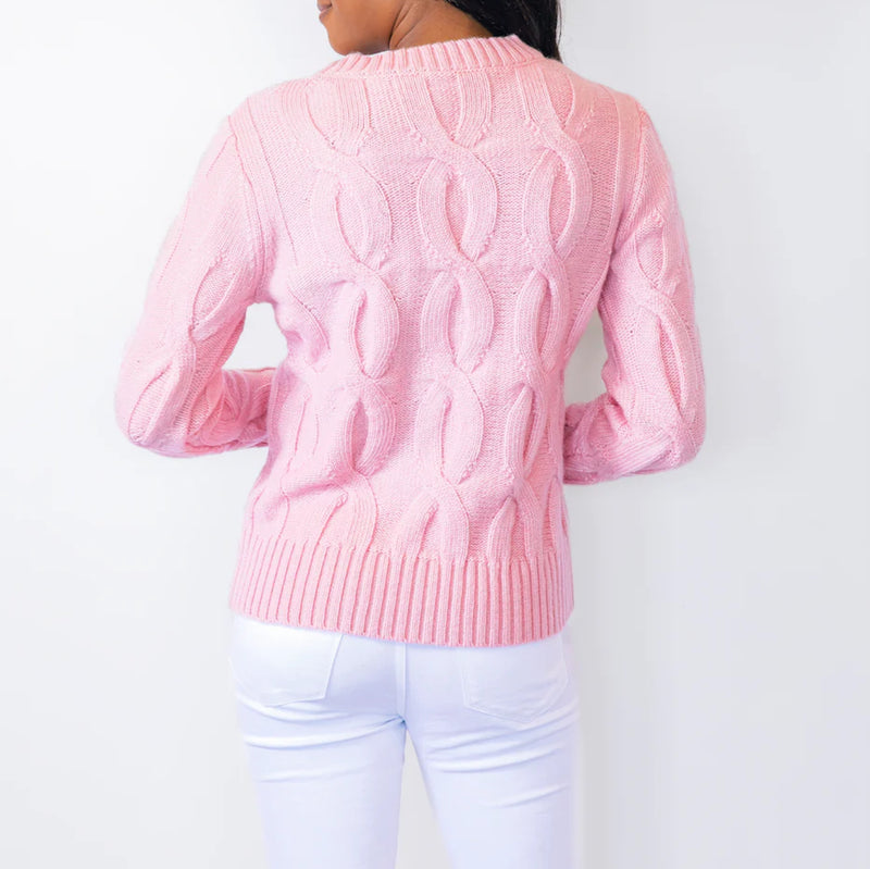 Sail To Sable Chunky Cable Knit Sweater - Blush