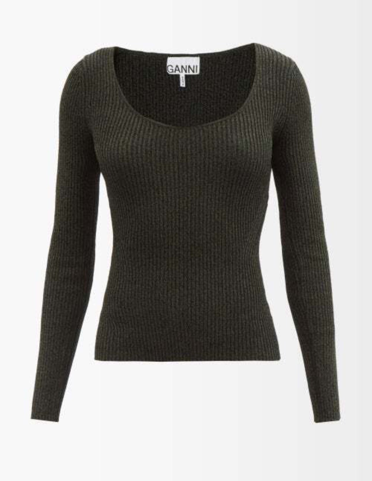 Ganni Mélange Stretch Knit Top - Dark Green