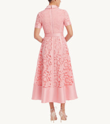 Badgley Mischka Collection Short Sleeve A-Line Shirt Dress - Peony