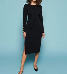 Nation Ltd Theo Contrast Midi Dress With Gold - Jet Black