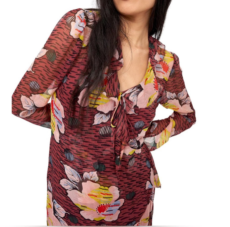 joie Darrow Silk Dress - Oxblood Multi
