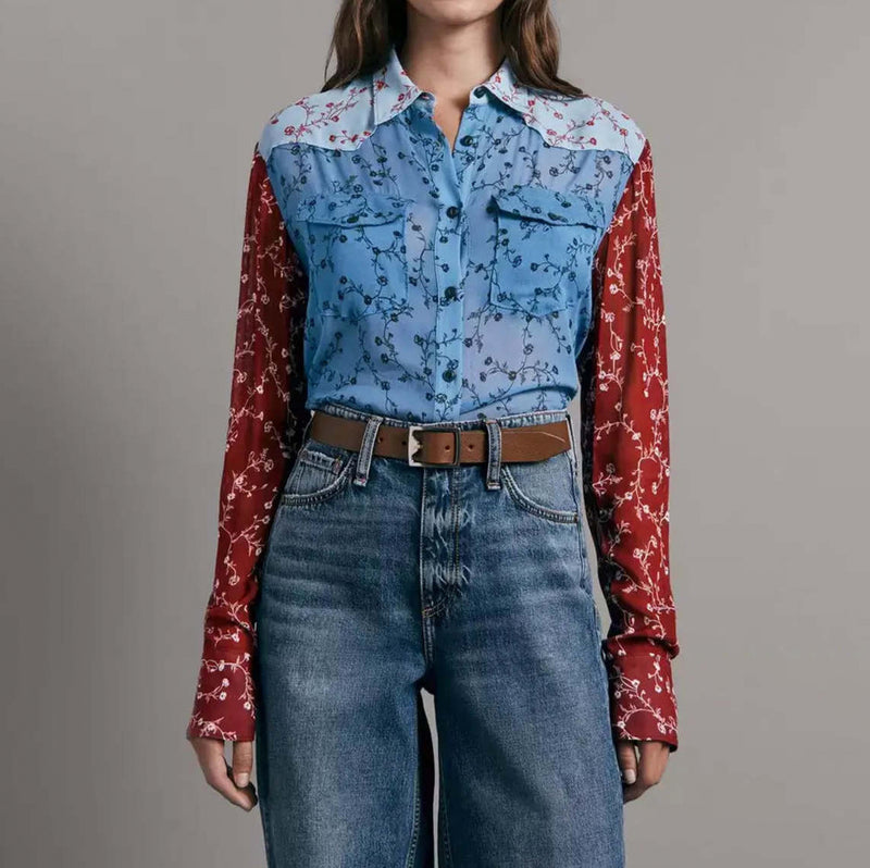 rag & bone Wyatt Patchwork Shirt - Dark Blue Floral