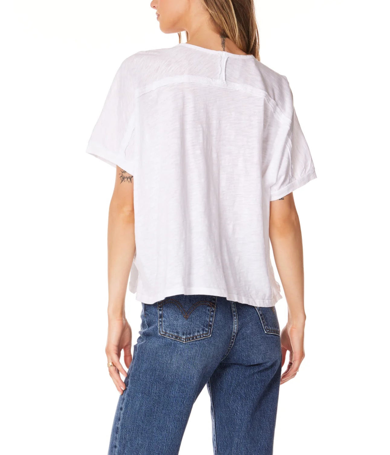 bobi V Neck Boxy Dolman Tee - White