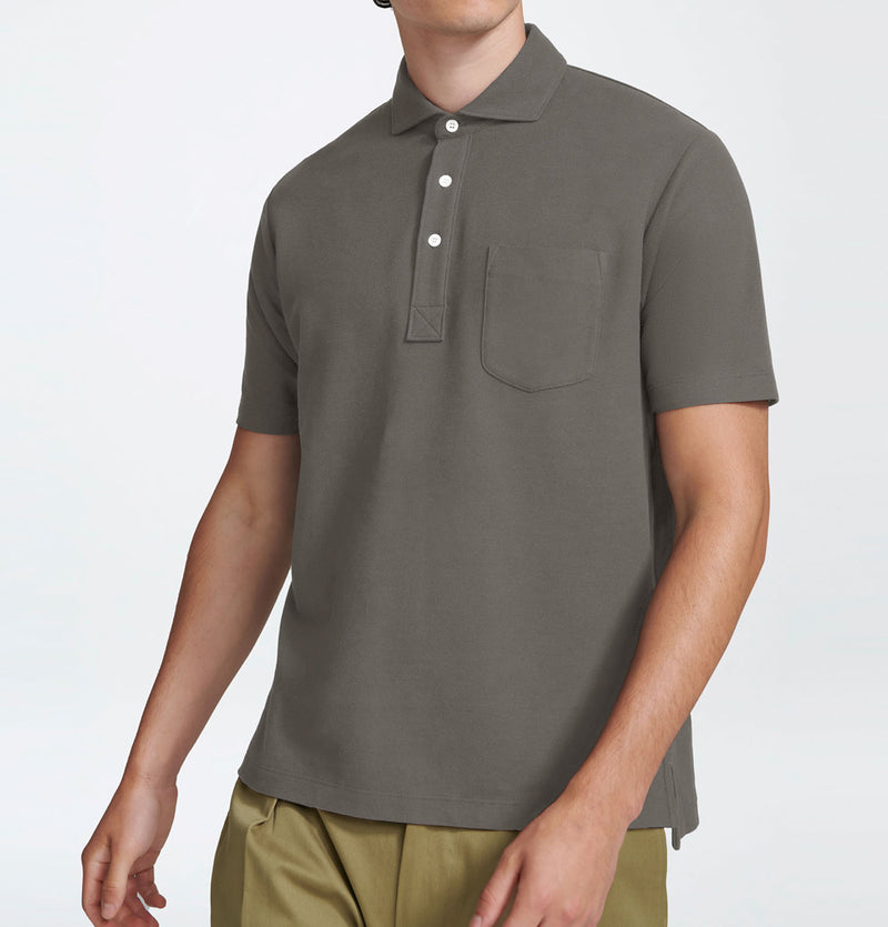 Handvaerk Pique Spread Collar Polo - Carbon