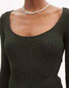 Ganni Mélange Stretch Knit Top - Dark Green