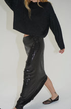LNA Elettra Sequin Column Skirt - Black