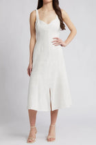 Du Paradis Sleeveless Linen Midi Dress - White