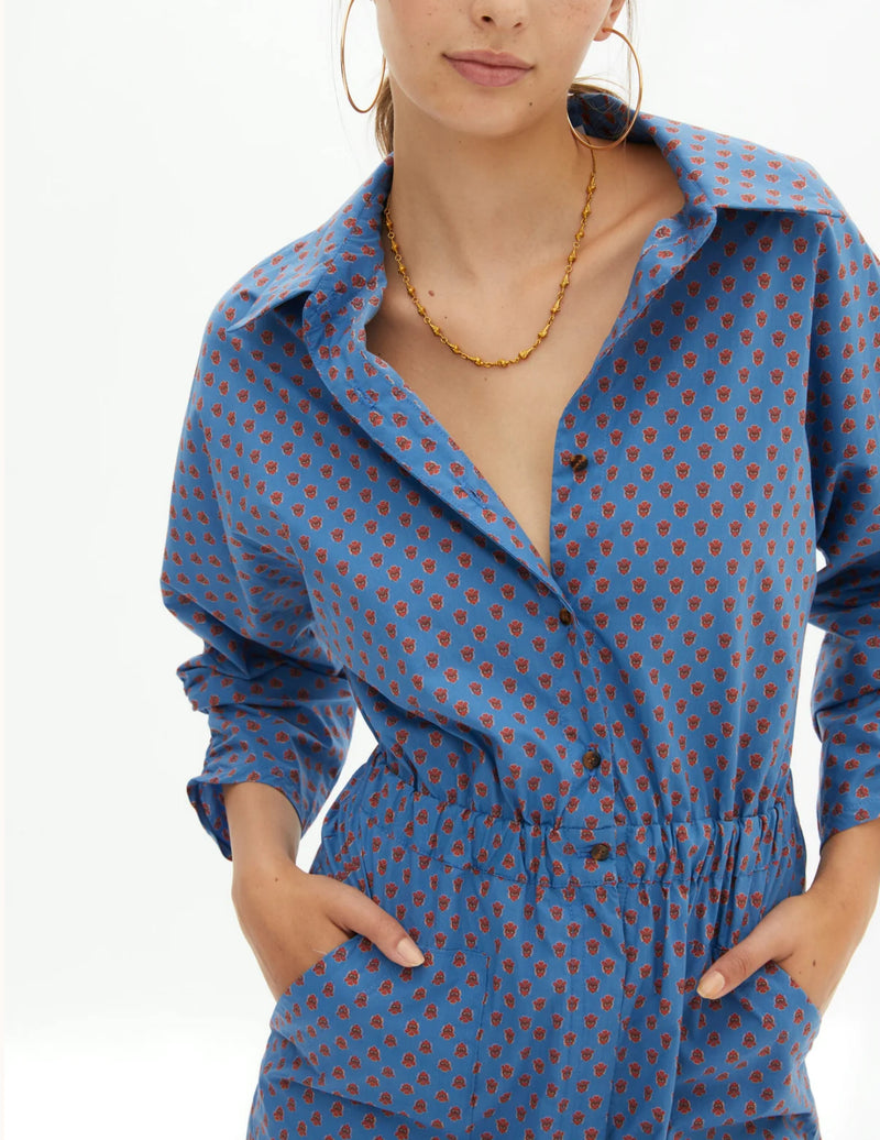 Magnolya Collection Mono Eve Jumpsuit - Blue W/Red Motifs