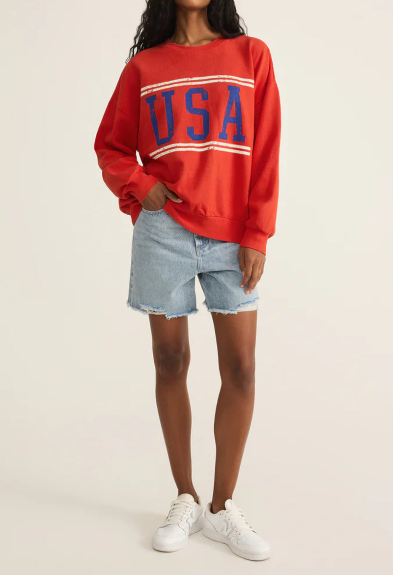 Z Supply USA Sunday Sweatshirt - Cabana Red