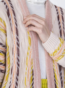 ALYSI Stripes & Jacquard Cardigan- Plaster