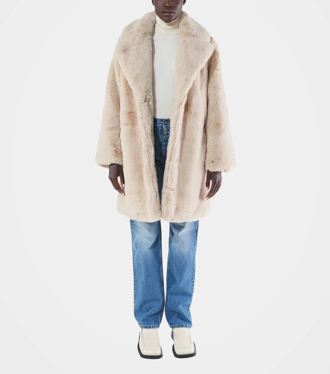 Apparis Stella Faux Fur Coat - Latte