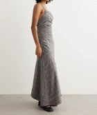 GANNI Check Mix Ruched Long Slip Dress - Frost Grey