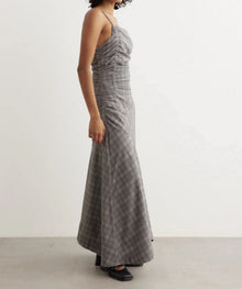 GANNI Check Mix Ruched Long Slip Dress - Frost Grey