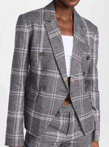 Marissa Webb Perrie Steel Plaid Double Breasted Blazer