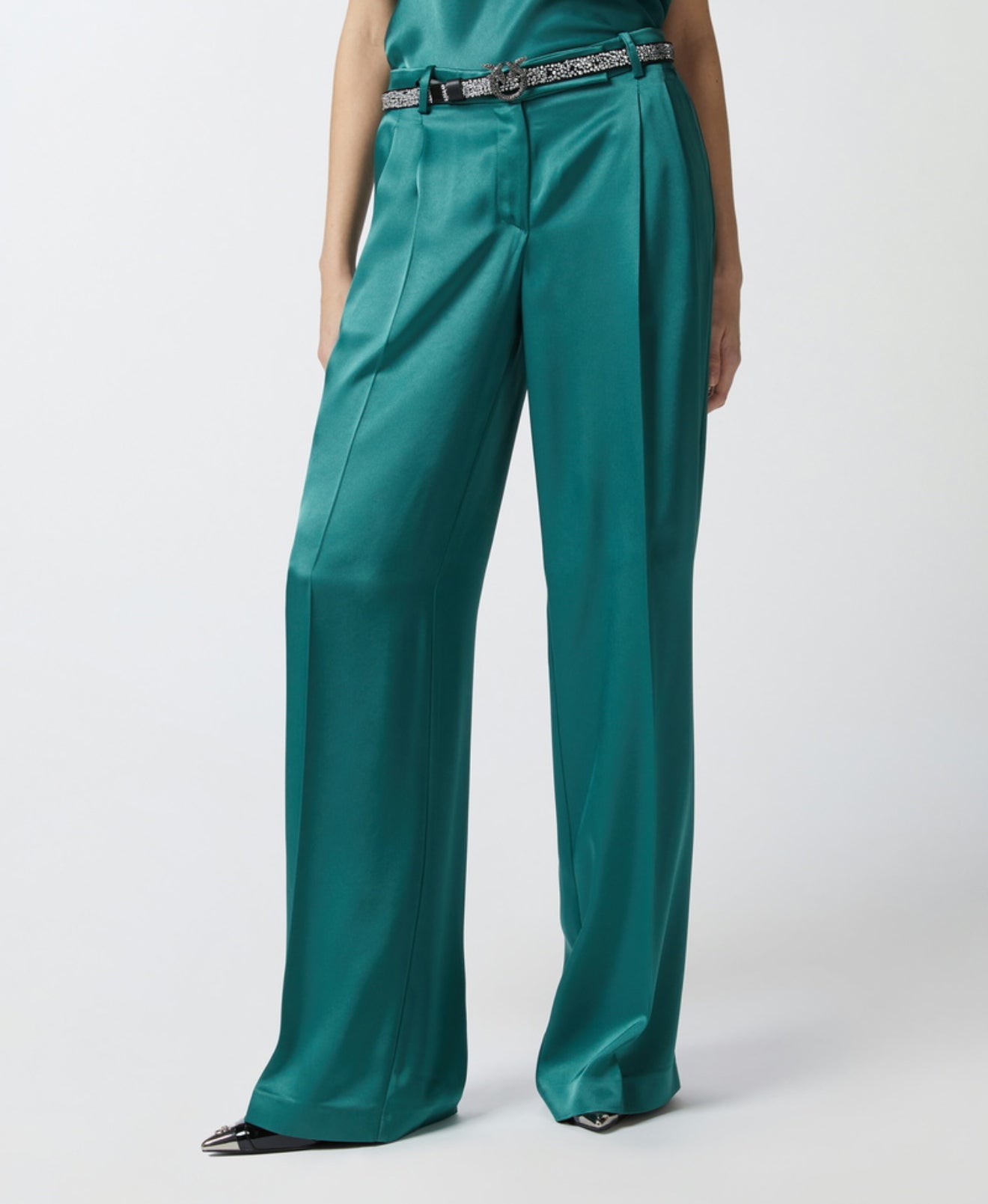 PINKO Tailored Satin Trousers - Dark Bottle Green
