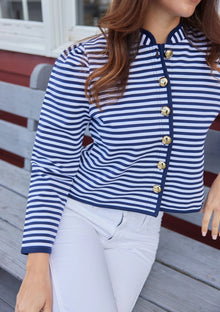 Sail To Sable Striped Button Front Mini Jacket - Navy/White