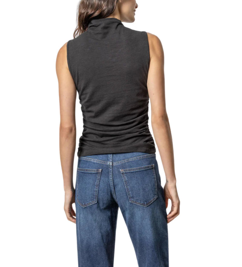 LILLA|P Shirred Mock Neck Tank - Black