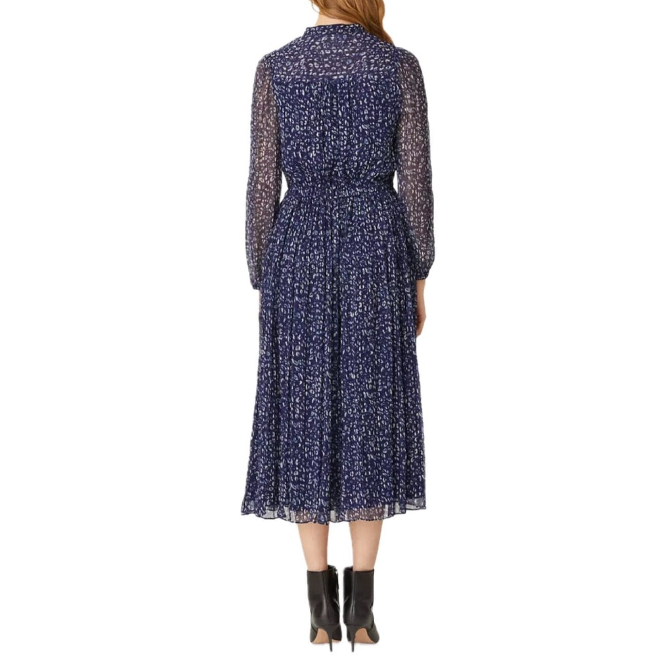 Shoshanna Ama Leopard Pleated Dress - Ink Multi