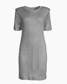 Milly Sinclair Metallic Crochet Short-Sleeve Mini Dress - Silver