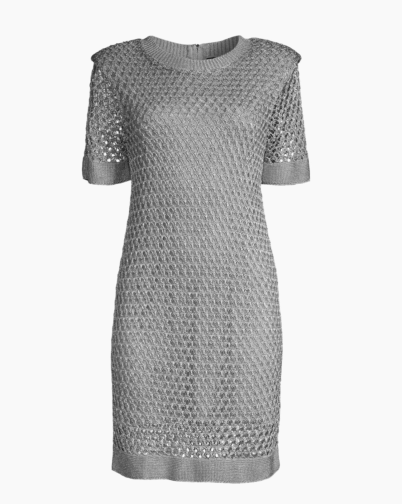 Milly Sinclair Metallic Crochet Short-Sleeve Mini Dress - Silver