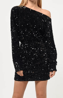 Greylin Felina One Shoulder Sequins Mini Dress - Black