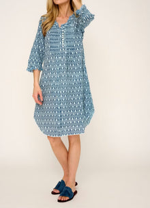 At Last... Annabel Cotton Kaftan/Tunic - Fresh Navy & White