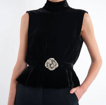 Saloni Fleur Velvet Top - Black/Crystal Rose