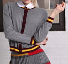 Minnie Rose Cotton Cashmere Cardigan With Stripe Detail - Grey Shadow Combo