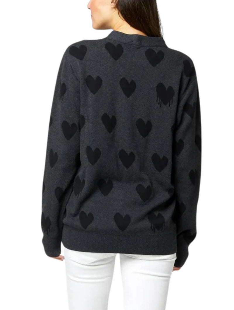 Kerri Rosenthal Mr. Right Drippy Heart Cardigan Unisex - Charcoal