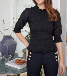 Sail to Sable Long Sleeve Smocked Top - Black