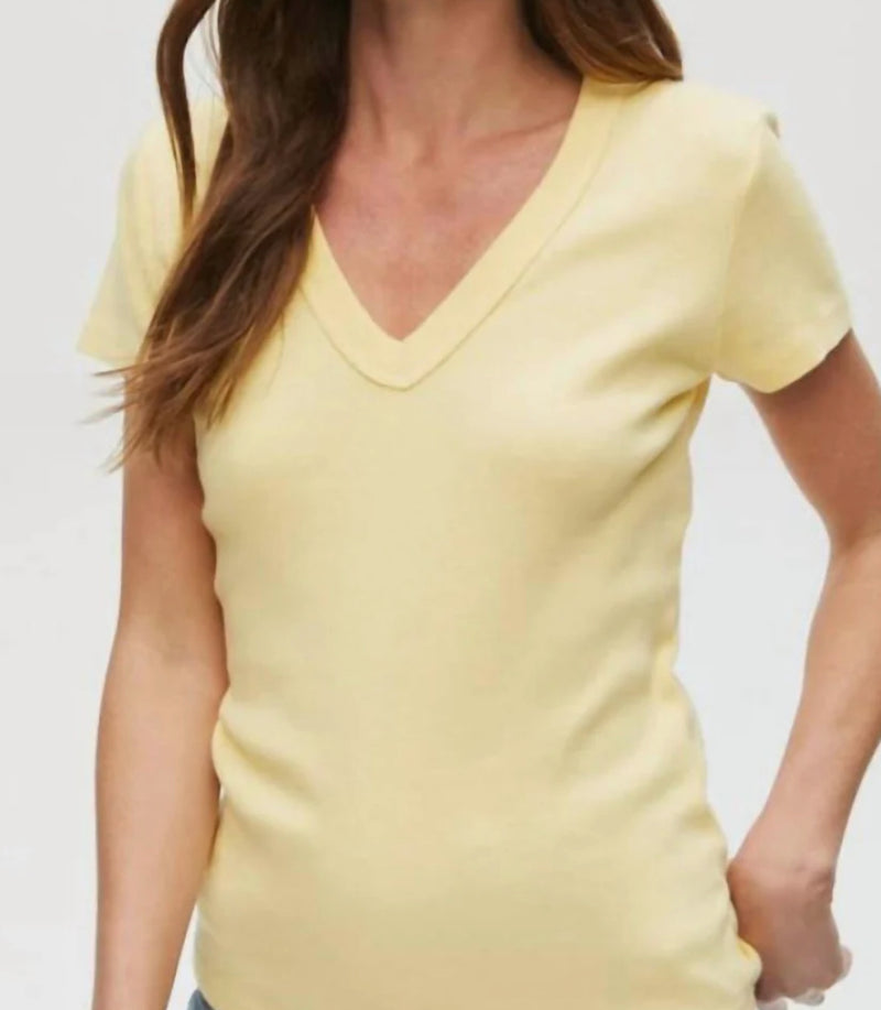 Michael Stars Nico Rib V-Neck Tee - Butter