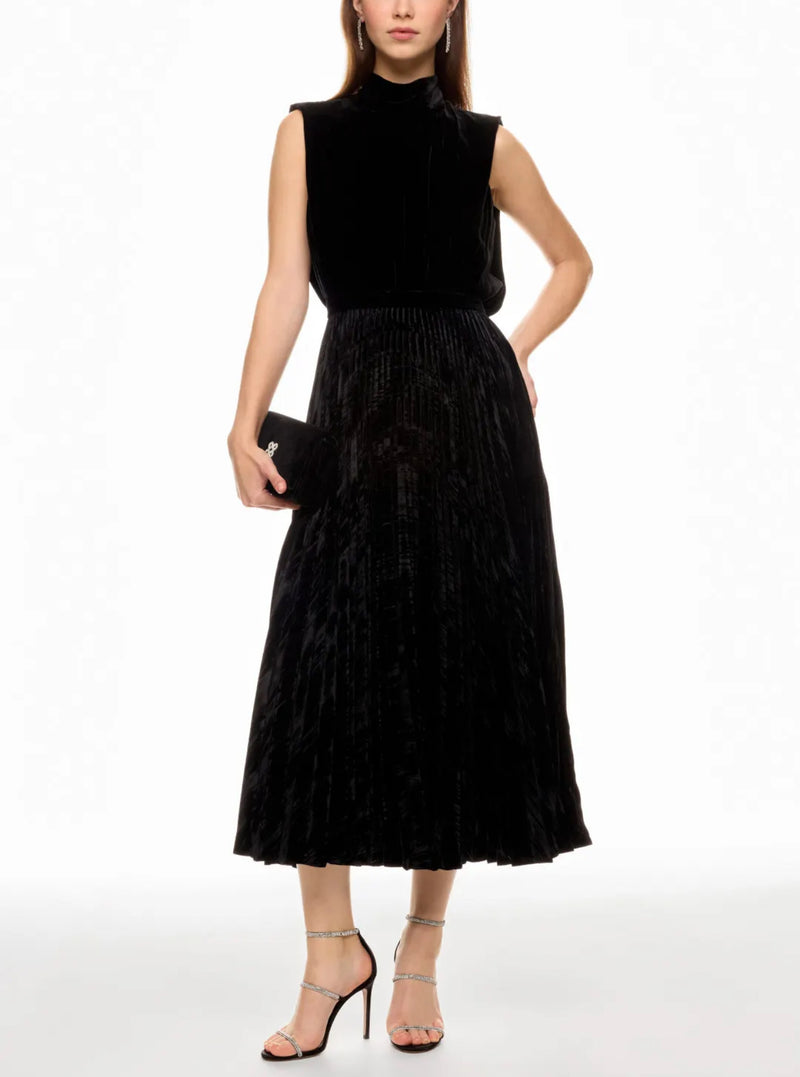 Saloni Fleur Velvet Dress - Liquid Black