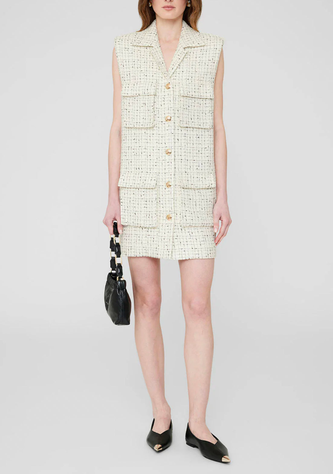 Anine Bing Alden Tweed Dress - Cream/Black