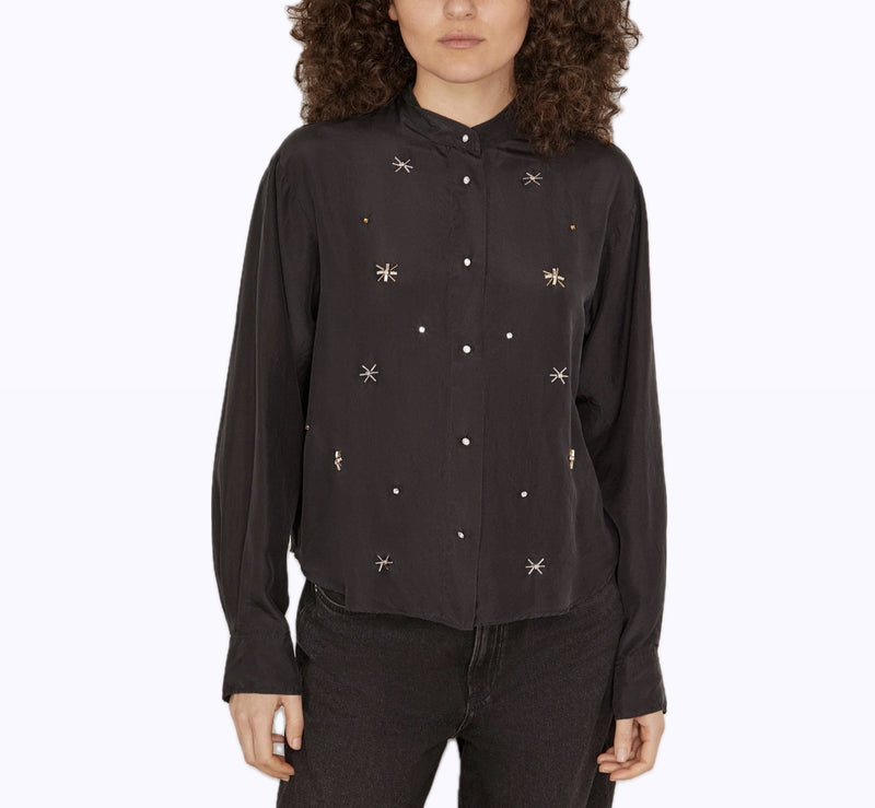 forte_forte Silk Habotai Grandfather Shirt with Crystals - Black